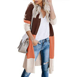 Fongt Clamming Long Knitted Sweater Rainbow Spliced Striped Cardigan Sweater Coat Women's Autumn And Winter