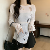 Women's sweater Loose fitting Tulle Irregular Sun protection Split Women's long sleeves Knitted Smock-Outfit