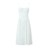 New Spring Style Square Collar Three-Dimensional Steel Ring Waist Shows Thin Pleated Dress-Outfit