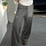 Fongt Cloth Forget Lazy Wind Stripes Loose Thin Tie With Low-Rise Slacks Hot Girl Knitted Broad Leg Trousers