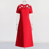 Classic Elegant Style Dress 2025 Summer New Hollow Design Collage Three-Dimensional Bow Long Dress