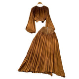 Fongt Wear With A Female Autumn Temperament Short Lantern Sleeve Shirt High Waist Hanging Feeling Open Skirt Two Sets