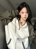 Letter Graphic Color Block Zip Up Hoodie-Outfit