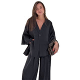 Fongt New Women's V-Neck Casual Fashion Temperament Long-Sleeved Trousers Set