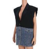 Fongt New Cowboy Splicing Colliding With Colored Shoulder Cotton Suit Sleeveless Vest Coat Female 1669