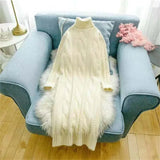 Turtleneck Twist Knitting Dresses Women Warm Candy Color Rib Knited Pullover Dress Elegant Chic Solid Sweater