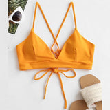 Up Split Swimsuit Women Sexy Solid Bikini Set Bandage Brazilian Biquinis Feminino Leopard Bikini Solid Swimwear Women 2023-Outfit
