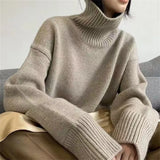 Fongt Female Turtleneck Pullover Sweater Female New Loose Lazy Wind Show Thin Solid Color Bottom Shirt Top Women's Fashion-Outfit
