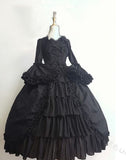 Fongt Retro Gothic Court Dress Side Collar Waist Thin Spliced Bow Design Ladies Dress
