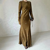 Fongt Fall 2023 New Round Collar Floral Long Sleeve Belt Shows Thin Hip Dress-Outfit