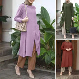 ZANZEA Women Full Sleeved Muslim Blouse Islamic Clothing Fashion Buttons Down Solid Long Blouse Tops Kaftan Casual Solid Blusas 703-1-Outfit