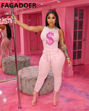 Solid Women Skinny Two Piece Sets Spring Bodycon Tracksuits Dollar Print Top And Leggings Pants 2pcs Outfits 2022