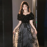Fongt Glid Evening Dress Light Luxury Small Chinese Feng Shui Ink Painting Annual Dress Birthday Host Performance Dress Dress