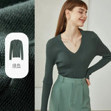 Office Lady White Yellow Black Loose Wool Sweater Women Autumn 100% Wool Thin Bottoming Sweater V-neck
