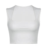 Solid Square Collar Tank Top Casual Sleeveless Slim White Basic Crop Top Women Summer Clothing Vintage y2k Aesthetic Vest-Outfit