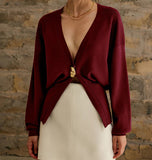 Fongt Color V-Neck Long Sleeve Open Shirt 2025 Spring And Autumn Temperament V Collar A Buckle Long Sleeve Waist Top
