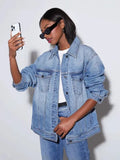 Fongt New Women's Water Wash Denim Jacket Women Casual Long-Sleeved Jacket Top