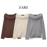 Fongt Homemade New Women's Sleeve Slot Sleeve Shoulder Knitted Sweater