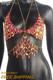 Sequins Link Chain 2 Piece Tank Tops Women Hollow Out Body Chain Crop Top 2023 Summer Beach Tops Rave Festival