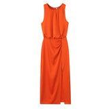Fongt New Women's Folded Decorative Silk-Sense Dress 2544313