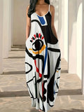 Fongt Summer Cool Sling Skirt Abstract Face Style Digital Print Style Street Dress Woman