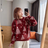 Autumn And Winter New Christmas Tree Pullover Female Korean Version Loose Lazy Wind Retro Color Sweater Coat-Outfit