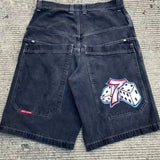 Sales Shorts Y2K Pants Harajuku Hip-Hop Lucky 7 Pattern Retro Blue Baggy Jeans-Outfit
