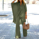 Women Pants Sets ZANZEA Summer V Neck 3/4 Sleeve Asymmetrical Blouse Suits Two Piece Sets Solid Trouser Suits