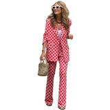 Fongt Women's Digital Print Bohemian Suit Long Sleeve Open-Shirt Trousers Set 3043