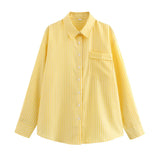 Fongt Women's ZA Temperament Spring New Temperament Commute Loose Striped Shirt