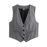 Fongt Women's Retro Solid Color Candy Color V-Neck Short Suit Vest / Horse Clip Cane