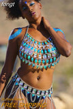Big Gems Two 2 Piece Set Women Halter Hollow Out Crop Top Sexy Link Chain Tassels Skirt Matching Sets Party Club