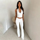 new summer two-piece set halterneck lace tops bootcut trousers fashionable casual suits club clothing Vestidos-Outfit