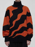 Women's Oversize Sweater Khaki Loose Stripes Print Women's Turtleneck Warm Knitted Long Sleeve Fashion Pullovers New