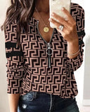 Independent Station Fashion Printed Zipper Long-Sleeved New Casual Blouse-Outfit