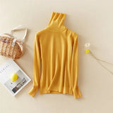 New-Coming Winter Tops Solid Button Turn-down Collar Pullovers Female Thick Turtleneck Knitted High Street Women
