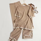 Fongt Fashion Suit Temperament Bumpy Open-Sleeved Knit Shirt + High Waist Display Thin Leg Trousers
