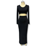 Fongt And Winter 2025 New Women's Pure Color Knitted Round Collar Collar Collar Long Sleeve Open Fork Dress Two Sets Of Women