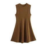 Fongt Women's Spring 2025 New Sleeveless Round-Necked Knitted Skating Dress Mini Dress