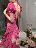 Sleeve Elegant kawaii Dress Women chiffon Print Retro Sweet Mini Dress Female Backless Korean Fashion Sexy cute Dress