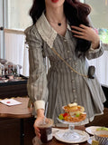 Fashion Sweet Striped Dress Women Button Elegant Party Mini Dress Female Kawaii France Vintage Suit Dress Autumn 2022