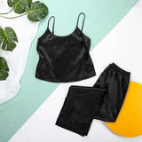 Satin Sexy Pajamas Black Lace