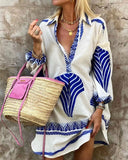 Fongt And Summer 2025 New Leisure Long Shirt INS Loose Vacation V-Neck Dress Woman