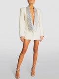 QUALITY 2023 Newest Fashion Designer Jacket Women's Stylish Backless Diamonds Beaded Shawl Collar Long