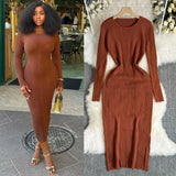 Fongt Sexy Pit Strips Body-Body-Groom Knitted Dress Autumn Solid-Colored Bottom Skirt One-Step Dress Woman