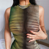 Sleeveless Through Striped Mini