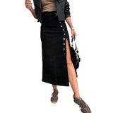 Fongt New Button Irregular Opening Skirt Half-Body Denim Skirt High Waist-Cuffed Hip Dress