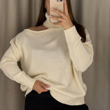 Fongt Enter The High-Collar Shoulder Sweater Unique Asymmetric Design Gentle Apricot Gray Color Optional Autumn And Winter Atmosphere