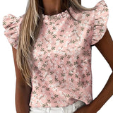 2021 New Short Sleeve Round Neck Print Shirt Female Fashion Plus Size Pullover Clothes Women's Summer Ruffle