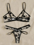 Sex Lingerie Sexy Women's Net Embroidery Perspective Three-Point Lingerie